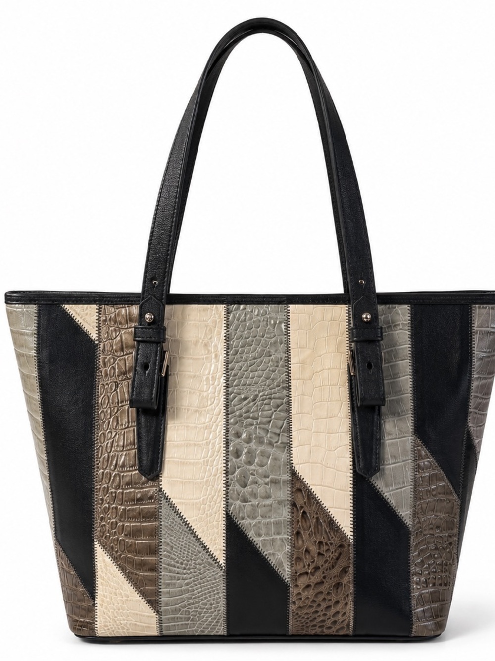 Brahmin Asher Hudson Tote Caspian Silver  Patchwork Croc Embossed Leather Bag